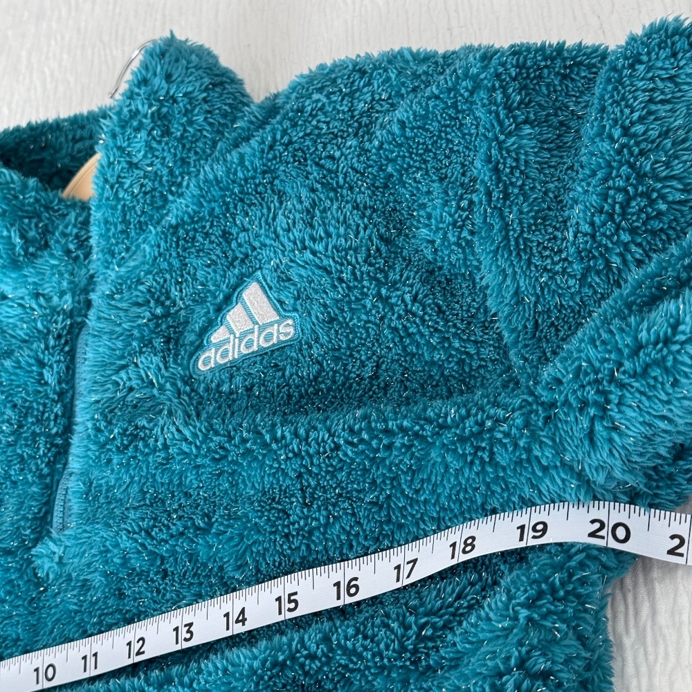 Adidas Girls TURQ Quarter-Zip Sparkle Fuzzy Holiday Jacket Medium‎ 10-12 NWT - Picture 10 of 11